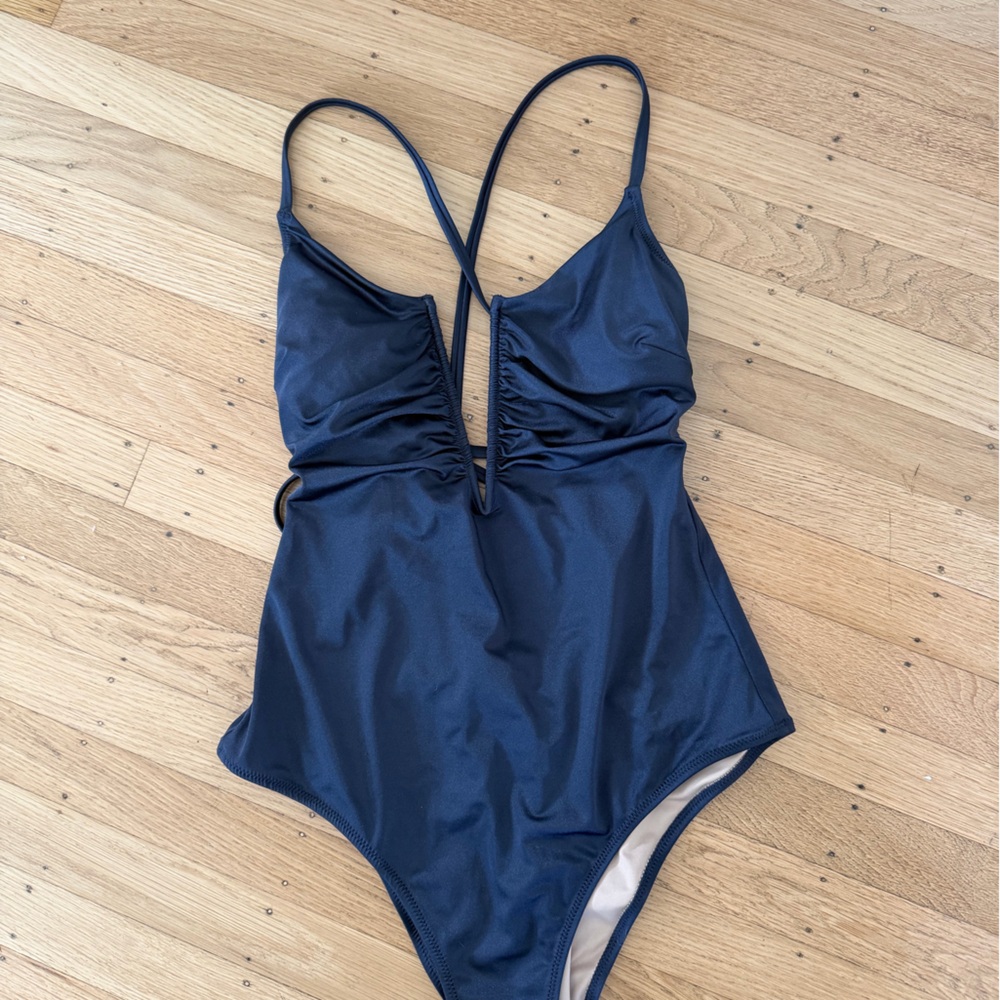 Shade & Shore Navy One-Shoulder Ruched Swimsuit